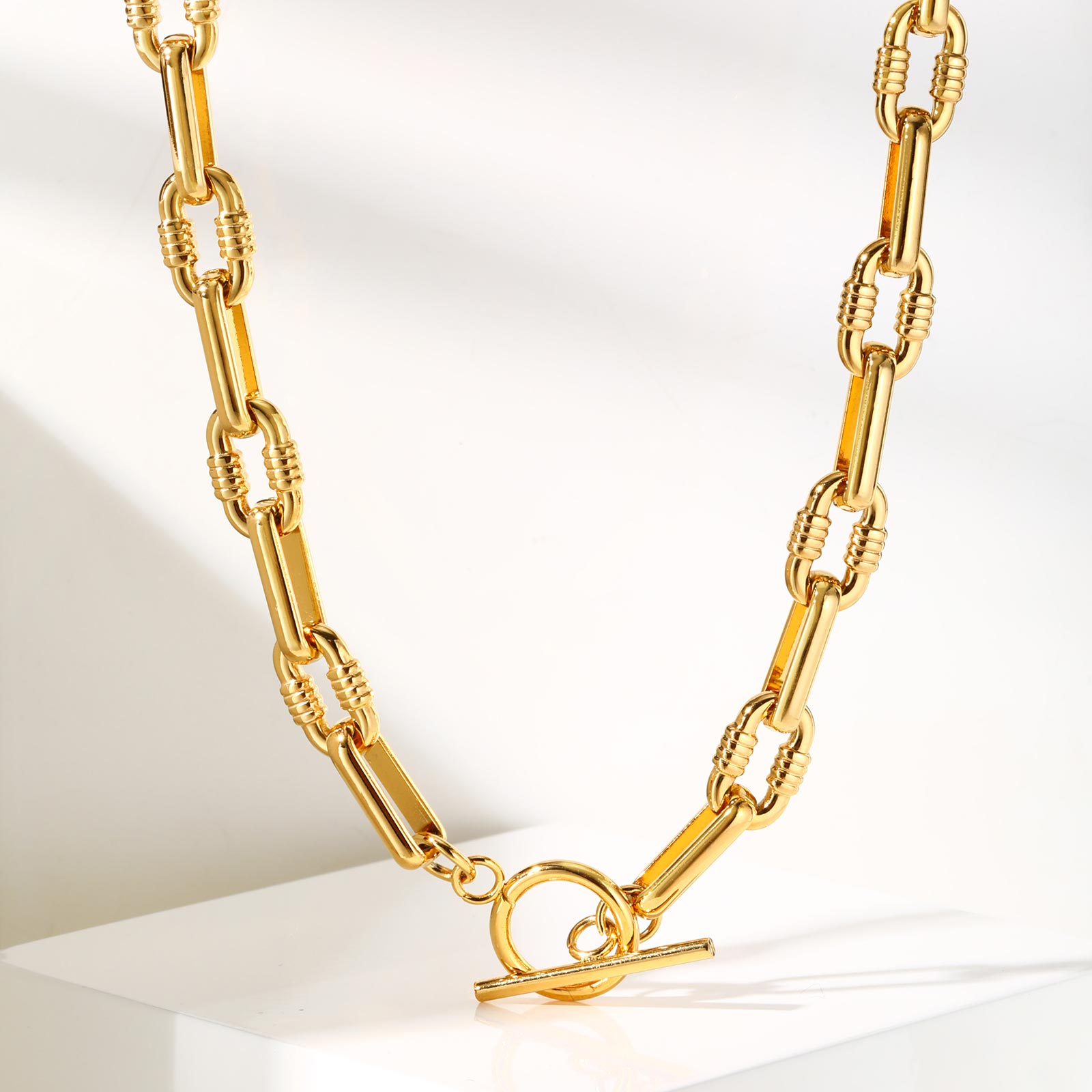 Toggle Clasp Gold - Chunky Oval Handmade Chain Necklace,18K Gold