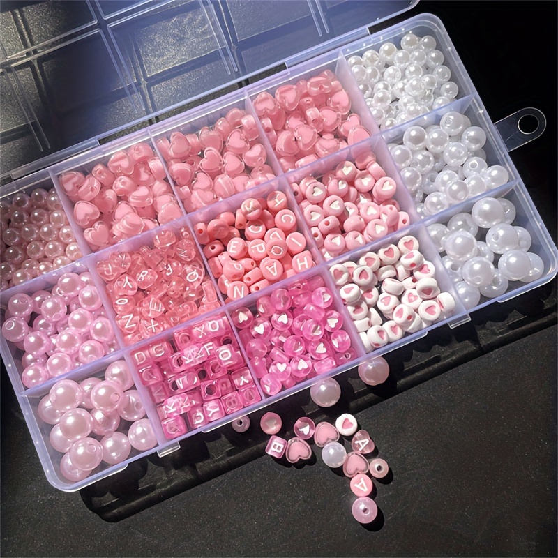 Jewelry Making Online - 10-Piece Pink Alphabet Box, Acrylic Beads,