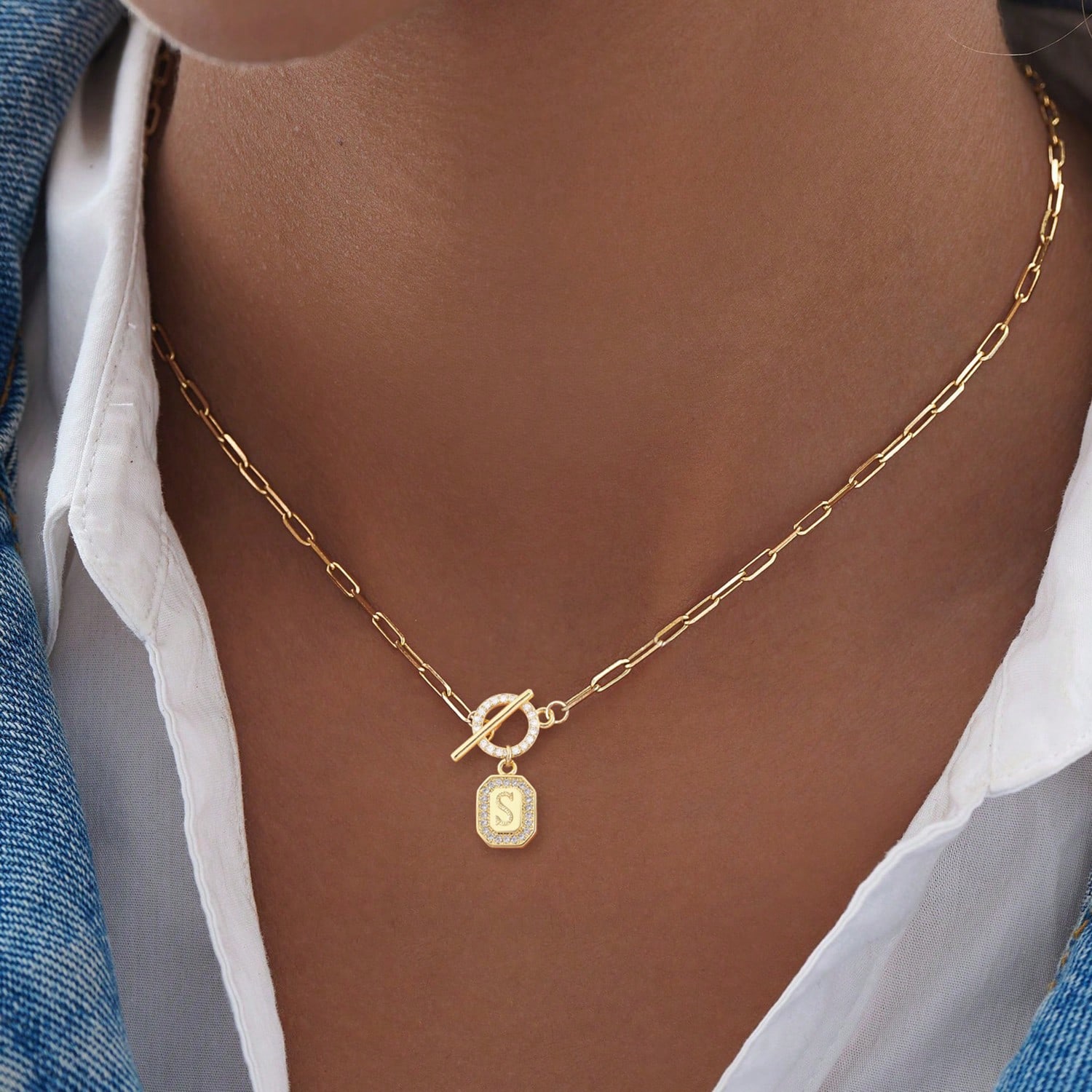 Toggle Clasp Gold - Classic Block Initial Pendant Toggle Clasps
