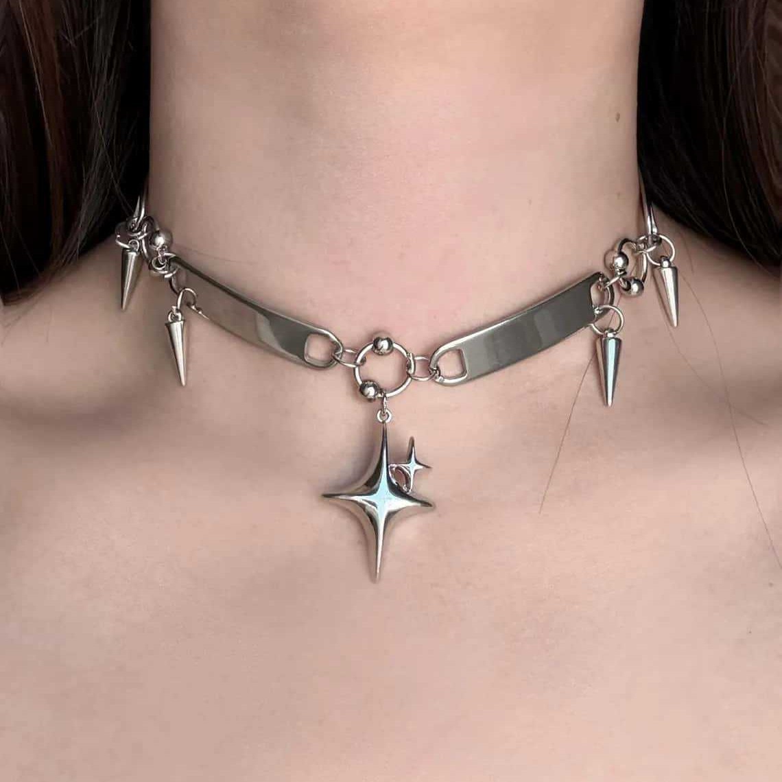 Punk Star Riveted Choker,Rock  - đánh giá và giá Jewelry Making Necklaces
