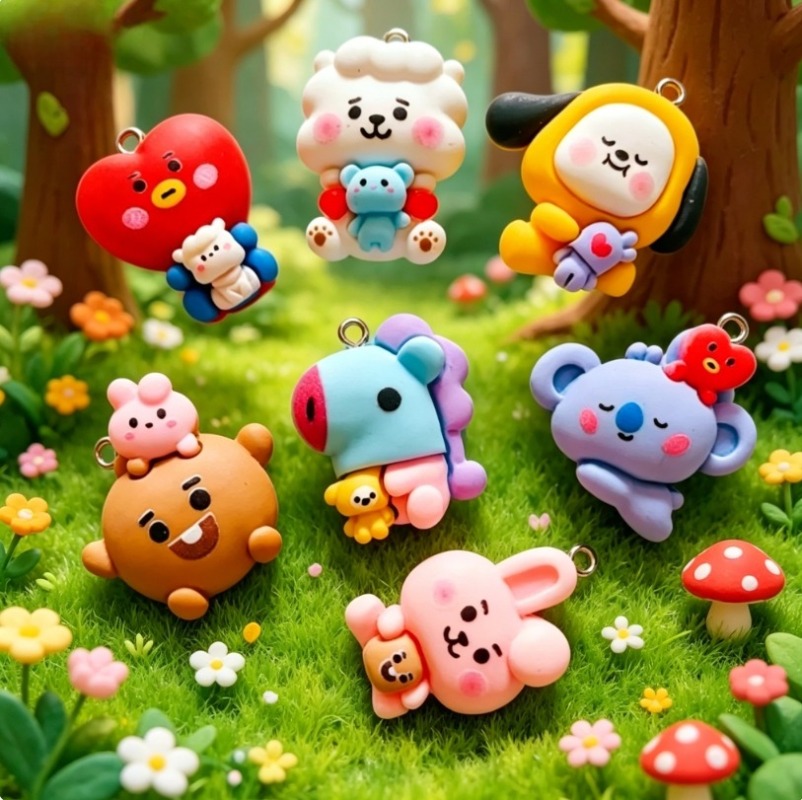 7pcs BT21 Resin Cartoon Charm  - đánh giá và giá Jewelry Making Necklaces